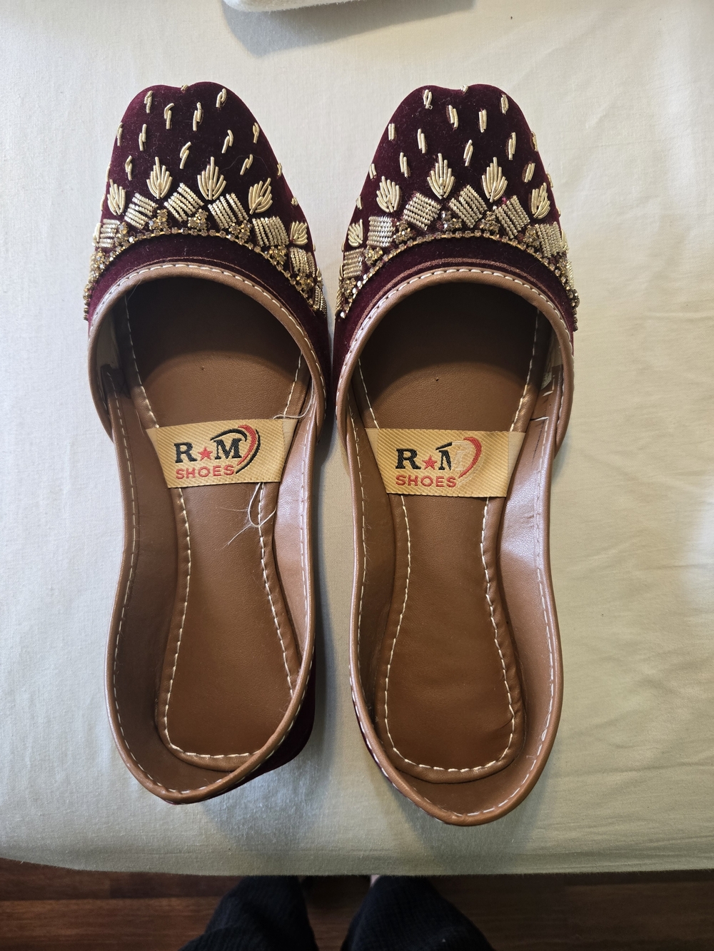 R&M Burgundy Embroidered Women’s Flat Shoes